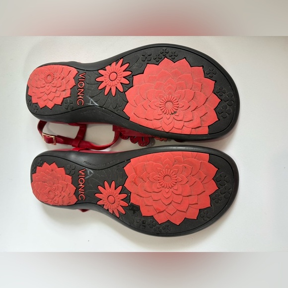 Vionic Julie sandals red size 8 floral ortho thong with straps - Picture 4 of 9
